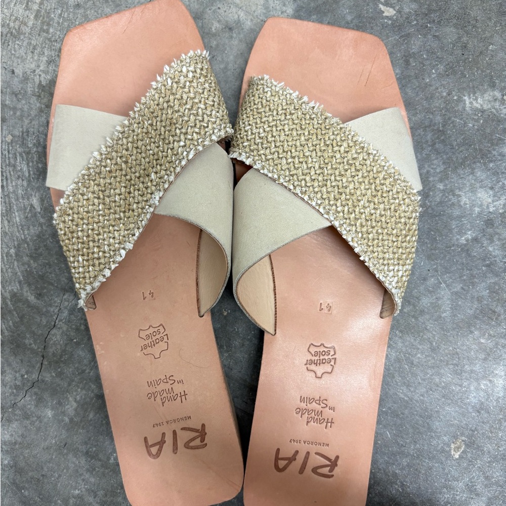 Tan and‎ Cream Cross-Strap Sandals with Flat Sole